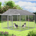 10ft×10ft Outdoor Large Dogs Kennels Enclosure - Outside Dog Cage with Waterproof roof Cover, Galvanized Steel Dogs House Fence Playpen with Rotating Feeders for Patio Backyard Farm Gardens - size: 118.0"L x 118.0"W x 83.0"H