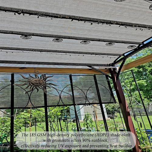 Junflying 90% Shade Cloth 12x24 FT, UV-Resistant, Breathable Sun Shades Fabric with D-Rings, Permeable Sunshade for Patio, Pergola, Backyard, Deck, Garden. Gray - size: 12x24ft