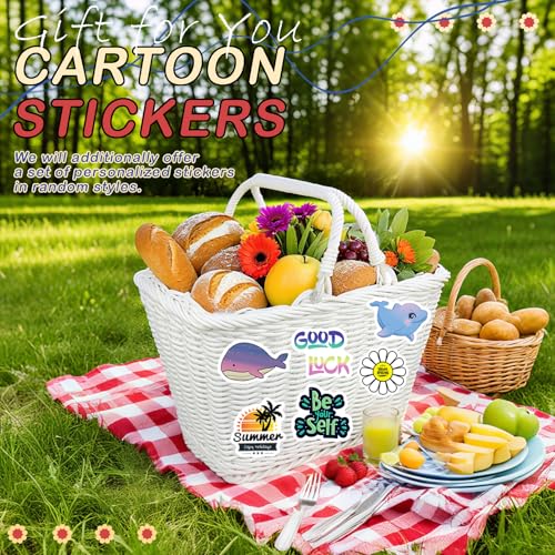 Wicker Picnic Basket for Kids, Small Woven Rattan Basket with Handles White Garden Harvest Hamper Basket Empty for Storage Toy Flower Wedding - color: White