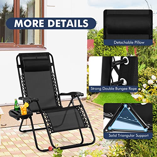 Giantex Zero Gravity Reclining Chair, Outdoor Patio Recliner with Cup Holder & Removable Pillow, Adjustable Backrest, Indoor Lounge Chair for Backyard, Garden, Poolside (Black) - color: Black, size: 1 Count (Pack of 1)