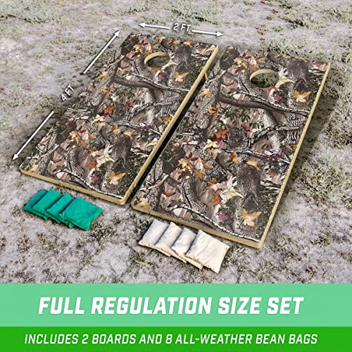 GoSports 4 x 2 ft All Weather Cornhole Boards - Rustic, Reed Camo, Woodland Camo, or Wood - 2 Regulation Size ToughToss Boards, 8 Bean Bags, and Carry Case - color: Woodland Camo