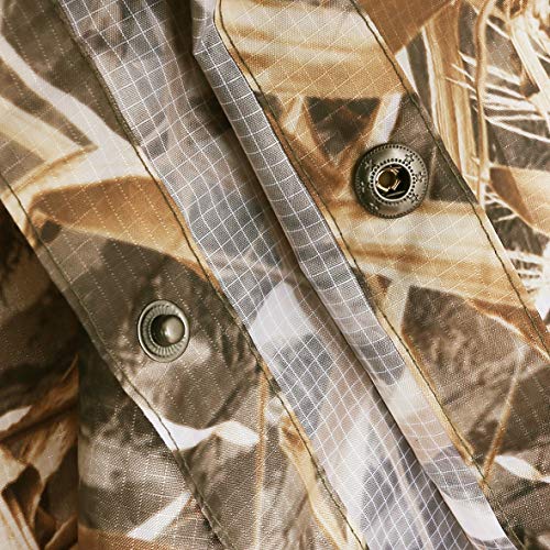 AUSCAMOTEK Camouflage Rain Poncho Hooded Waterproof Camo Raincoat with Blind Pattern for Hunting Hiking Camping Fishing - color: Wetland