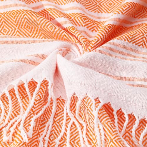 Genovega Oversized Turkish Beach Towels 74"x38" Thin Quick Dry Sand Free Pool Swim Bathing Towel Extra Large Blanket Adult Travel Essentials Cruise Accessories Must Haves Summer Orange Stuff