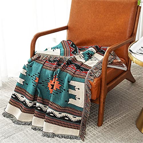 Homesy Boho Throw Blankets Southwestern Bed Throws Cover Reversible Green Aztec Southwest Blanket for Couch Chair Sofa Home Outdoor Beach Car Tent Travel Camping 51"x63" - color: Green, size: 51"x63"