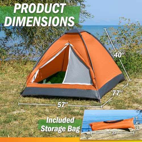 2 Person Outdoors Camping Tent with Rain Fly and Carrying Bag - Lightweight Outdoor Pop Up Tents for Camping Essentials, Music Festivals, Backpacking, Hiking, or Beach Shelter by Wakeman Outdoors - color: Orange