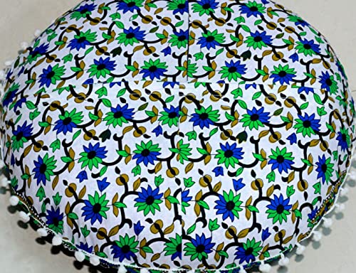 CRAFT KALA 22" Round Mandala Boho Pillow Cover Meditation Room Seating Poufs Cover for Living Room Yoga Room Home Bedroom Balcony Garden Party Decoration Cotton Floor Cushion Cover 22", Blue Elephant - color: Blue Elephant, size: 22"
