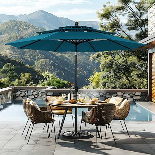 Sophia & William 10ft 3 Tier Auto-tilt Patio Umbrella,Wind Resistent,Outdoor Patio Umbrellas Double Vented Umbrella with Crank for Pool Garden Backyard, Cyan-blue - color: Cyan