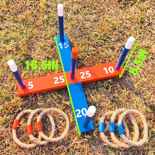 GOOSO Ring Toss Game for Kids - Indoor & Outdoor Game for Family and Adults with 5 Poles, 2 Bases and 6 Rings in 2 Colors, Backyard Party Activities for Adults Lawn Games for Kids - color: blue orange