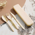 Reusable Travel Utensils Set with Case, Portable Wheat Straw Cutlery (Knife Fork Spoon), Compact To-Go Flatware for Lunch Travel Picnic,Beige - color: Beige