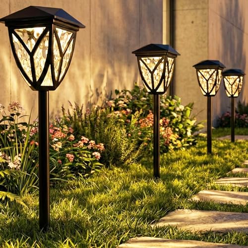 Ensenior Solar Lights Outdoor, 6-Pack LED Solar Garden Lights for Pathway Yard Patio Walkway Planter Walkway Landscape Lighting, IP65 Waterproof, Energy-Efficient Landscape Lighting, 3000K - color: 3000K-Warm White
