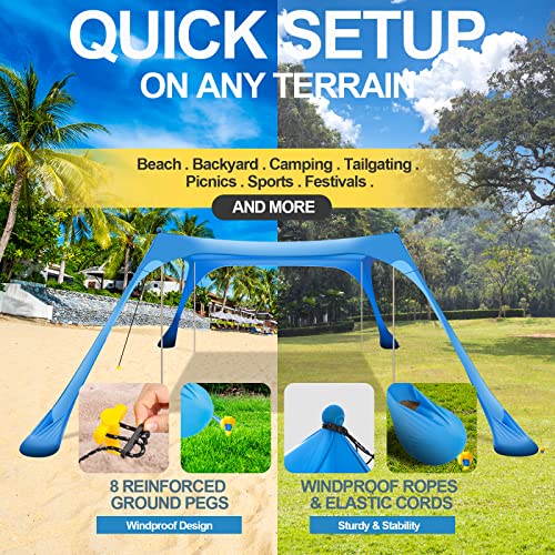 Buheco Beach Tent Pop Up Shade 10x10ft Beach Canopy Sun Shelter UPF50+ with 4 Foldable Poles-Portable Carrying Bag-Sand Shovel-Ground Pegs-Windproof Ropes for Outdoor Family Camping-Fishing-Picnic - color: Royal Blue, size: 10x10FT 4 Pole