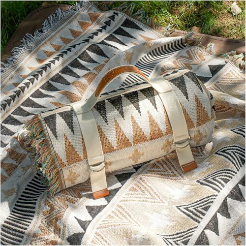 2 in 1 Extra Large Boho Beach Blanket Towel Giant Woven Outdoor Picnic Mat Camping Gear Cruise Essential 2025 Summer Vacation Must Have Airplane Travel Accessories Costa Rica Bahamas Hawaii Trip Stuff - color: Boho Brown