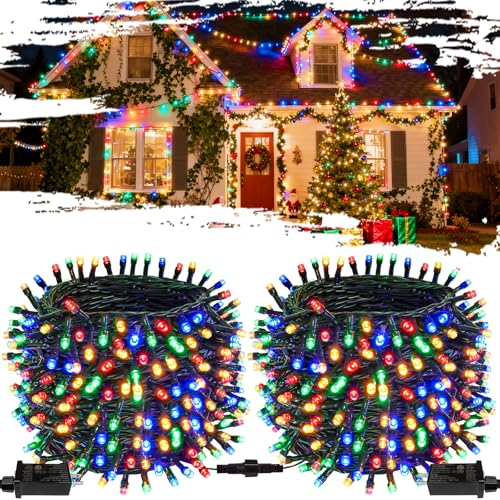 2-Pack Connectable Christmas Lights Outdoor, Total 164FT 400LED Christmas String Lights Waterproof with 8 Modes & Timer, Green Wire Twinkle Lights for Xmas Tree Decorations Outdoor Indoor, Multicolor - color: Multicolor