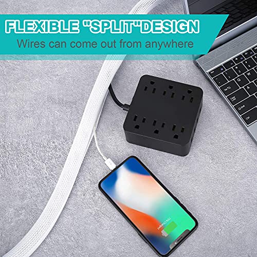 6.6ft - 1 inch White Cable Sleeve, Cable Organizer for Desk PC TV Computer, Wire Protector Cable Wrap Cover, Cord Management for Home Office - color: White, size: 6.6ft, 1''