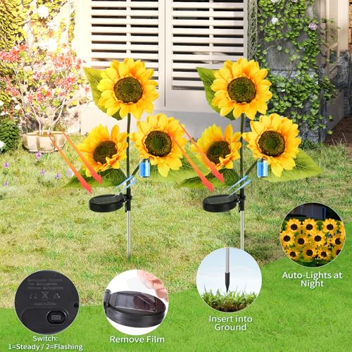 6-Pack Solar Sunflower Garden Lights Outdoor 18 LED Flowers - Waterproof Long-Lasting Solar Patio Lights, Outdoor Decor for Lawn, Yard - color: 6 Pack