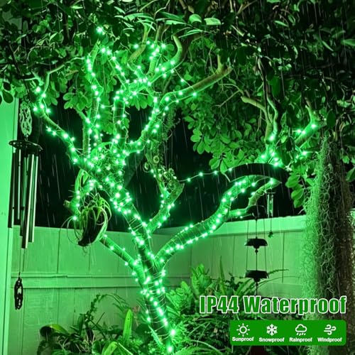 YEGUO 4 Pack Green Solar Fairy Lights, Each 33ft 100 LED Christmas Lights Outdoor Waterproof, 8 Modes Sliver Wire Solar String Lights - color: Green
