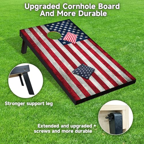 Cornhole Board Set 4x2 Regulation Size Cornhole Set with Carrying Bags & 8 Bean Bags Corn Hole Boards Bean Toss Game for Adults Family Outdoor Lawn Outside Backyard Games - color: American Flag, size: 4*2FT