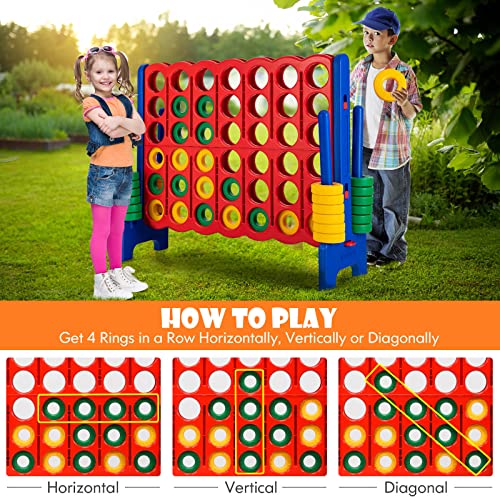 KOTEK Giant 4-in-a-Row Game, 3.5 Feet Tall Jumbo 4-to-Score Family Fun Game with Quick-Release Sliders & 42 Large Rings, Oversized Connect Plastic Yard Game Outdoor for Kids & Adults (Blue+Red) - color: Blue+red