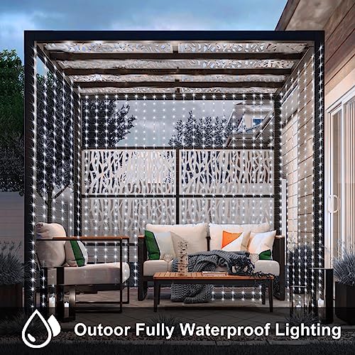 echosari Curtain Lights Battery Operated, 200 LED Curtain Fairy Lights 6.6×6.6ft with Remote Timer Outdoor Wall Light Fully Waterproof for Wedding Backdrops Bedroom Decor (Cool White) - color: Cool White, size: 6.6Ft x 6.6Ft