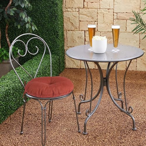 Magpie Fabrics Outdoor 15"x15"x4" Round Bistro Seat Cushions with Ties Set of 2, Tufted Waterproof Patio Floor Chair Pads for Home Garden Balcony Kitchen Office Porch, Dark Red - color: Dark Red