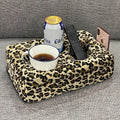 Couch Cup Holder Pillow, Couch Drinks Remotes Holder for Center of Couch, for Sofa, Bed, RV, Car (Leopard) - color: Leopard