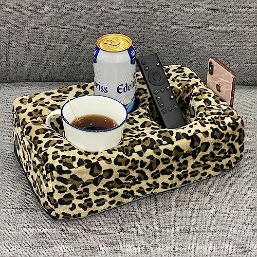 Couch Cup Holder Pillow, Couch Drinks Remotes Holder for Center of Couch, for Sofa, Bed, RV, Car (Leopard) - color: Leopard
