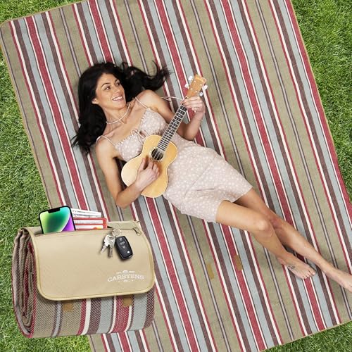 CARSTENS, INC. Easy Pack Water Resistant Sandproof Woven Picnic Blanket, Lightweight Foldable Outdoor Camping Beach Mat, Large 60"x80", Meadow Stripe - color: Meadow Stripe