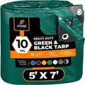 Heavy Duty Poly Tarp - 5' X 7' - 10 Mil Thick Waterproof, UV Blocking Protective Cover - Reversible Green and Black - Laminated Coating - Grommets - by Xpose Safety - color: Green/Black, size: 5 Feet X 7 Feet