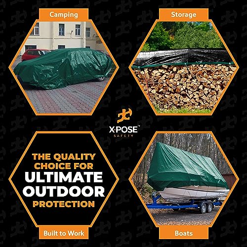 Heavy Duty Poly Tarp 10 Feet x 12 Feet 10 Mil Thick Waterproof, UV Blocking Protective Cover - Reversible Green and Black - Laminated Coating - Grommets - by Xpose Safety - color: Green/Black, size: 10 Feet X 12 Feet