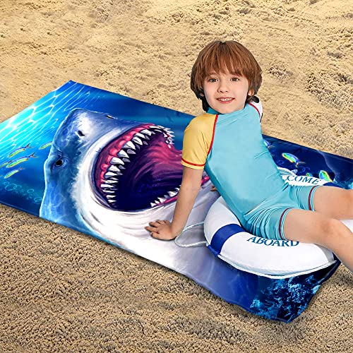 Bonsai Tree Shark Beach Towel, Cool Ocean Fishes Microfiber Bath Towel, Blue Sea Sand Free Quick Dry Travel Towels for Mens Women Adults, 30" X 60" - color: Shark, size: 30"x60"