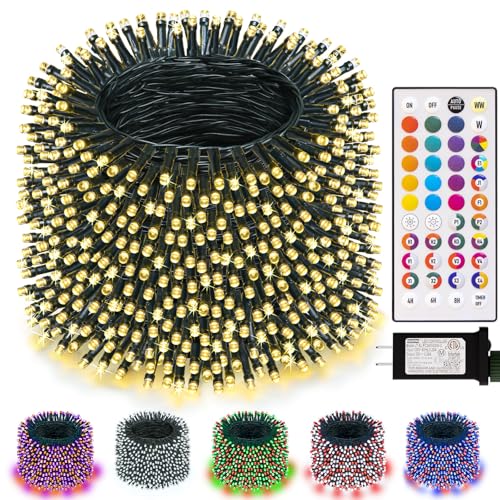 LitHome 99FT 300 LED Color Changing Christmas String Lights Outdoor, 35 Colors 9 Modes RGB Christmas Lights with Remote, Dimmable Led String Light, Xmas Tree Light for Indoor Holiday Party Decor - color: Green Wire, size: 300LED / 99FT