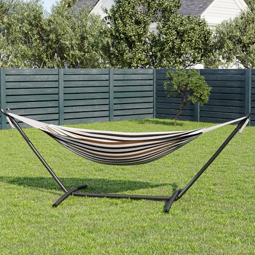 Garvee Double Hammock with Foldable Steel Stand and Carry Bag – Indoor/Outdoor Standing Hammock, 450 LBS Capacity, for Garden, Camping, Beach (Coffee) - color: Coffee