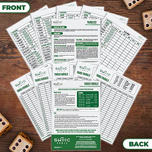SWOOC Games® - 5 Big Premium Laminated Yardzee & Farkle Score Cards (11.5in x 8in) with Rules - Large Reusable Dry Erase Pads for Giant Outdoor Dice - style: Score Cards Only (5 Pack)