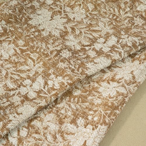100% Pure Cotton Handblock Printed Throw Blanket, Soft 50" x 60" Fringed Floral Print Throw for Couch, Sofa, Chair, Bed - Cozy, Machine Washable, Comfortable Home Decor - color: Floral Cider Brown