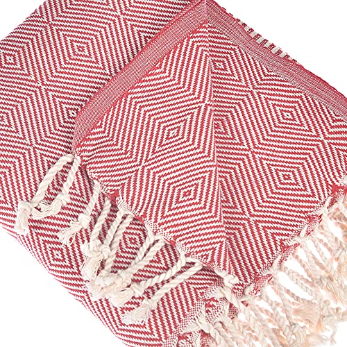 Personalized Embroidered Beach Towel | Throw Blanket, Easy Carry, Sand Free, Highly Absorbent, Quick Dry, Turkish Towels for Camping Bath Sauna Beach Gym Pool Yoga SPA by Lahammam, Mediterranean, Red - color: Red, size: Mediterranean