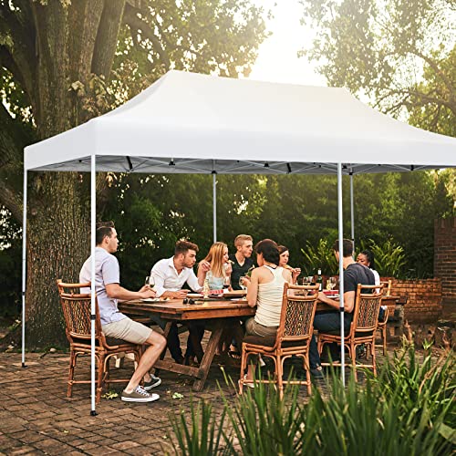 Tangkula 10x20 Ft Pop Up Canopy, UPF 50+ Easy Setup Instant Canopy Tent with 1-Push Center Lock, Wheeled Bag, 8 Stakes, 4 Ropes, Outdoor Commercial Sun Shelter Tent for Camping, Travel, Picnic - color: White, size: 10x20FT