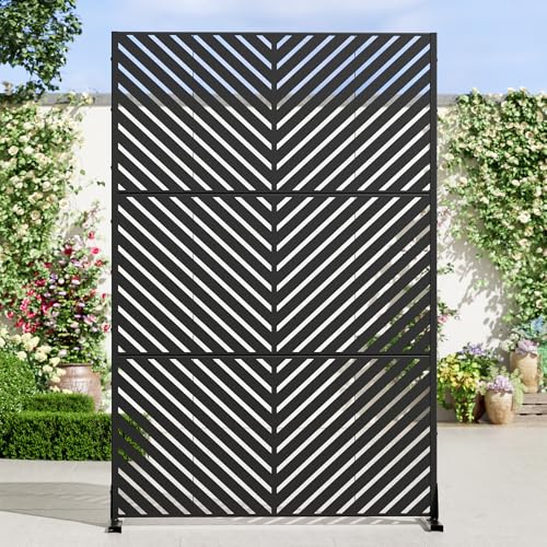 Casaphoria 72" H x 47" W Metal Outdoor Privacy Screen, Freestanding Decorative Divider for Patio, Deck, Balcony, and Garden with Stable Base, Black Parallel - color: Black-parallel