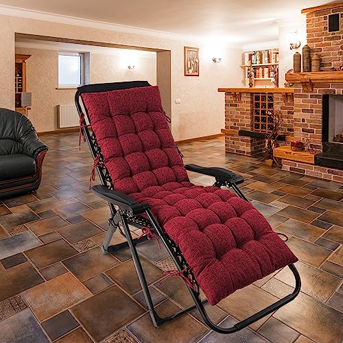 Lounge Chair Cushion Faux Linen Chaise Lounge Cushion with Ties Indoor Long Bench Cushion for Recliner Deck Chair Dormette Swing Bench 63 Inch Red - color: Red