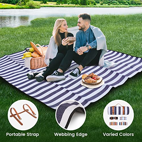 sapsisel 80”x 80” Picnic Blanket Extra Large, Waterproof and Foldable Beach Blanket, 3-Layer Outdoor Blanket for 6 to 8 Adults, for Camping, Park, Beach, Grass, Indoors… - color: Blue & White