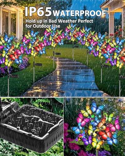 Solar Garden Lights Outdoor Waterproof Decorative Solar Lights Outside 2 Pack with 86 LED 34 Butterfly Flowers Garden Decor Yard Patio Lawn, Gifts for Women Mother's Day Mom