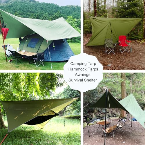 AYAMAYA Camping Tarp with Poles Heavy Duty, 10 x 10 FT Extra Large Waterproof Tarp Tent Awning, Hammock Rain Fly Sun Shelter for Camping, Beach, Picnic, Outdoor Activities