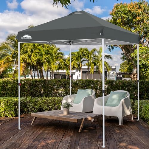 EAGLE PEAK Pop Up Canopy Tent with Wheeled Carry Bag, 8 Stakes, 4 Ropes, Easy Set Up Tent Canopy, 6.6x6.6 ft, Gray - color: Gray, size: 6.6x6.6