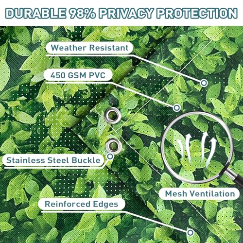 Shade&Beyond Customized 4FT X 25FT Privacy Fence Screen 450 GSM PVC Printed Privacy Fence with Zip Ties for Courtyards, Pools, Balconies-Green Leaves - color: Greenleaf Printing, size: 0 4' x 2 5'