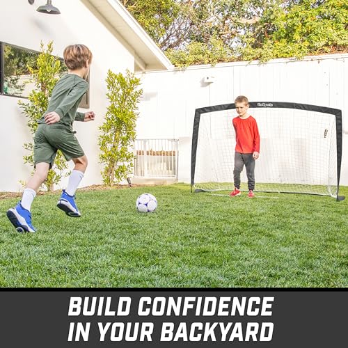 GoSports Portable Soccer Goals for Kids - 13 Color Options - Choose 4 x 3 ft or 6 x 4 ft - Team Tone Pop Up Nets for Backyard - color: Black, style: 6 ft x 4 ft