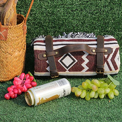 Tourbon Outdoor Leather Picnic Blanket Carry Strap for Camping Travel Rug Carrier Motorcycle Bedroll Straps w/Handle