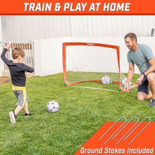 GoSports Portable Soccer Goals for Kids - 13 Color Options - Choose 4 x 3 ft or 6 x 4 ft - Team Tone Pop Up Nets for Backyard - color: Red, style: 4 ft x 3 ft