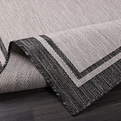 CAMILSON Indoor Outdoor Rug, 10x14 Bordered Gray Modern Area Rugs for Large Indoor and Outdoor Patios, Kitchen and Hallway Mats, Washable Porch Deck Outside Carpet (Bordered Grey, 10 x 14) - color: Bordered Grey, size: 10' x 14' (Rectangular)