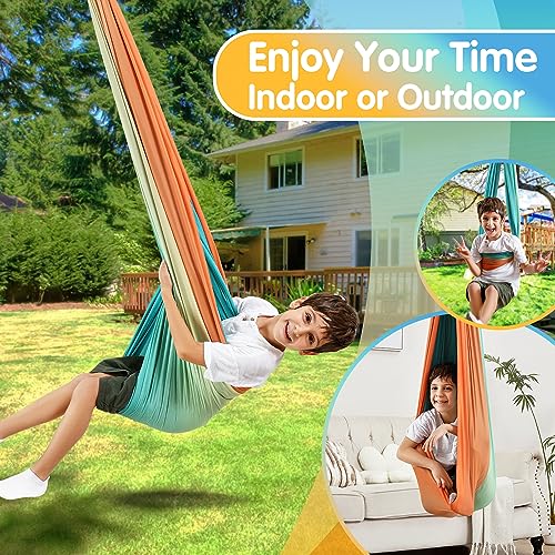 Sensory Swing, Indoor & Outdoor Sensory Swing for Kids & Adults, Double Layer Therapy Cuddle Swing for Kid with Autism, Holds up to 300lbs - color: Orange
