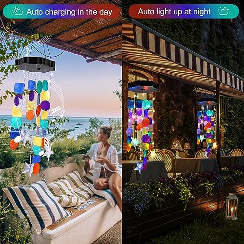Solar Shell Gift for Mom Grandma Girls, Colorful Solar Wind Chimes for Outside, Outdoor Decorative Mobile Lights for Garden, Yard, Patio, Window, Party,Christmas Outdoor Decorations - color: Multicolor