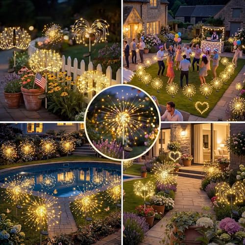Solar Firework Lights, 10 Pack 120 LEDs 8 Lighting Modes Twinkle Solar Garden Lights Outdoor Waterproof for Yard Patio Walkway Pathway Party Wedding Balcony Decorative - Gifts for Women Mom - size: 10 Pack